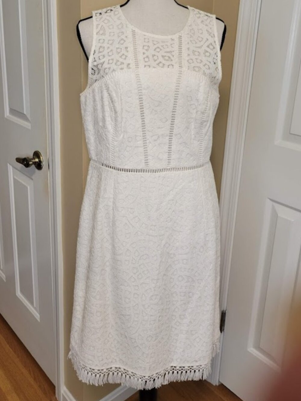 Lilly Pulitzer Simona Dress Resort White Oyster Shell Lace Fringe Hem Size 8